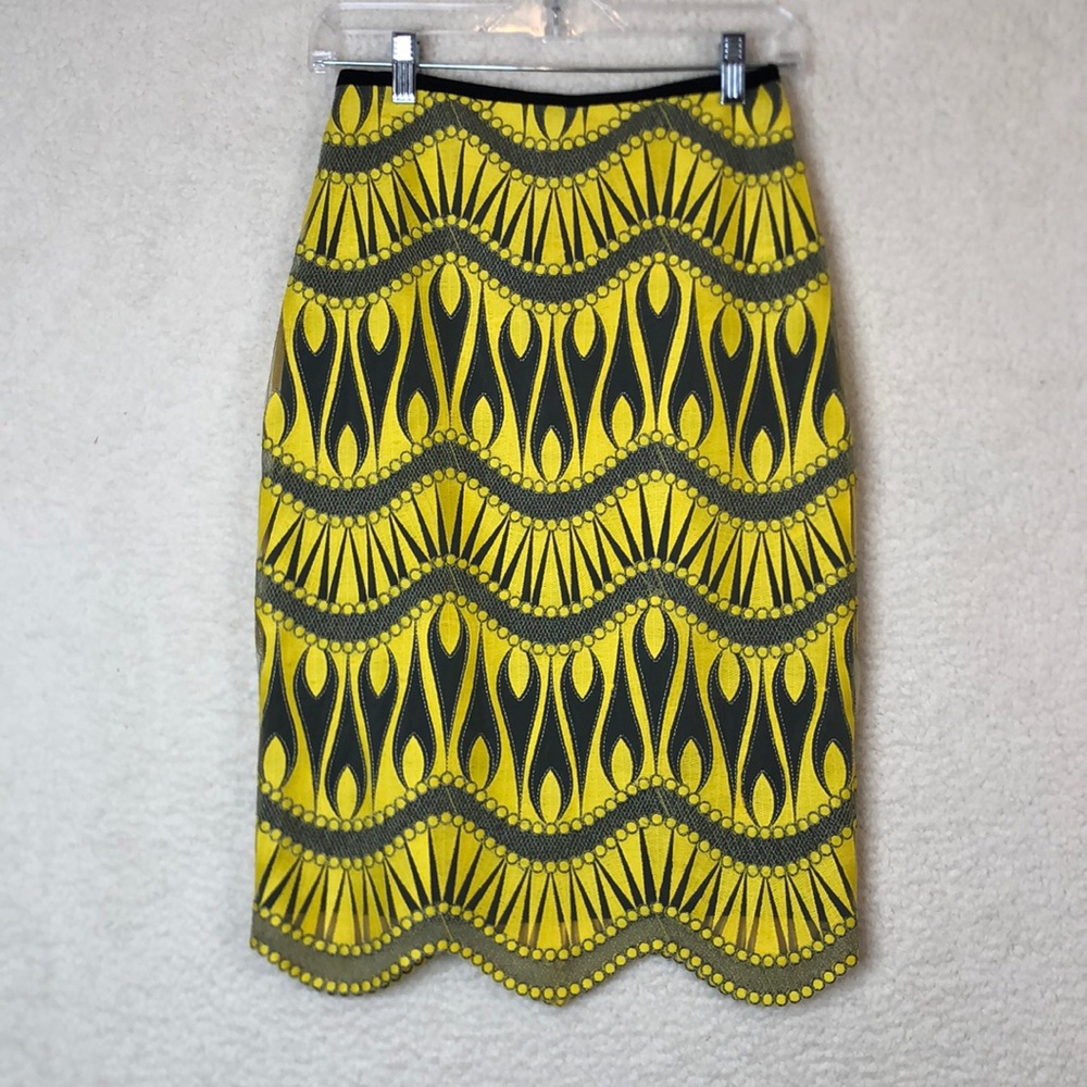 NWT Nicole Miller Artelier Yellow & Grey Metallic Lace Skirt SIZE 0 NEW WITH TAG